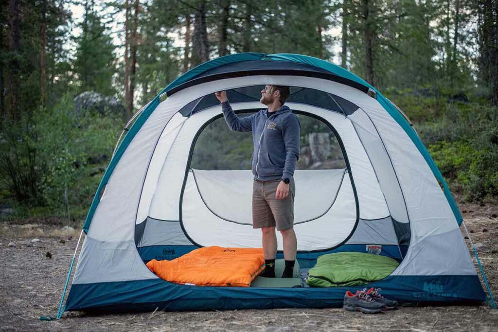 Camping-Tent-(REI-Base-Camp-6-standing-inside)
